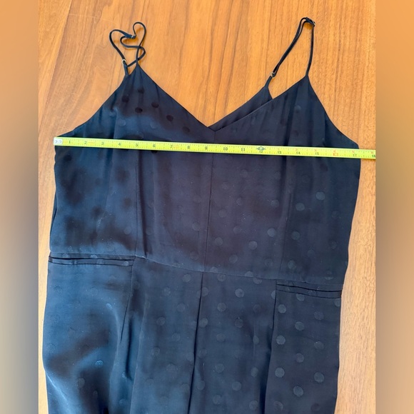 Anthropologie Black Polka Dot Tone-on-Tone Silky Spaghetti Strap Jumpsuit size 6 - Picture 10 of 15